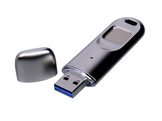 USB 3.0-флешка на 64 Гб со сканером отпечатков пальцев в подарочной упаковке, серебристый