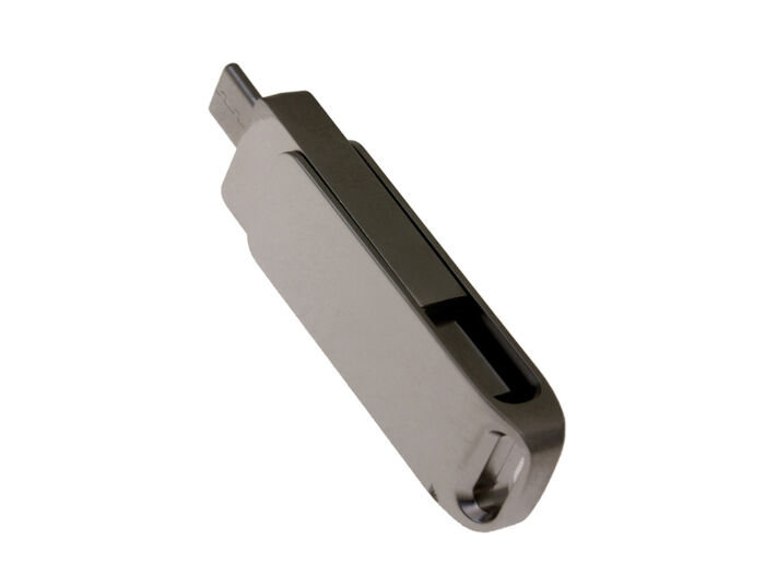 USB 3.0- флешка на 32 Гб с поворотным механизмом и дополнительным разъемом Type-C, серый